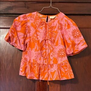 MELLODAY Vibrant Pink and Orange Floral Top